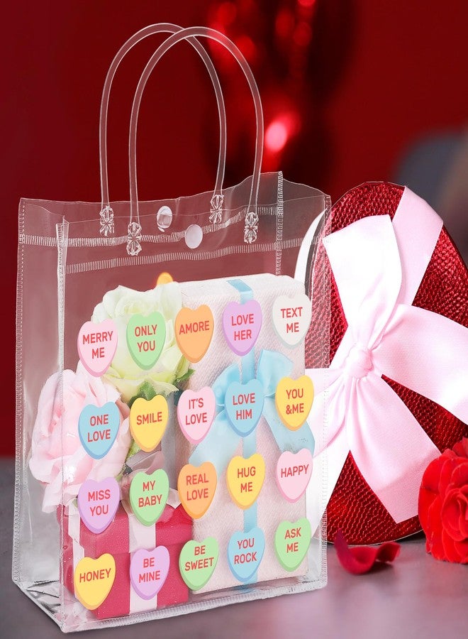 Uiifan 24 Valentine's Day Clear PVC Gift Bags Valentines Conversation Hearts Transparent Sayings Bags with Handle Conversation Hearts Tote Bag Galentines Day Reusable Gift Wrap Tote - Image 2